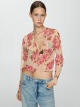 Mango Floral Print Blouse, Light Beige