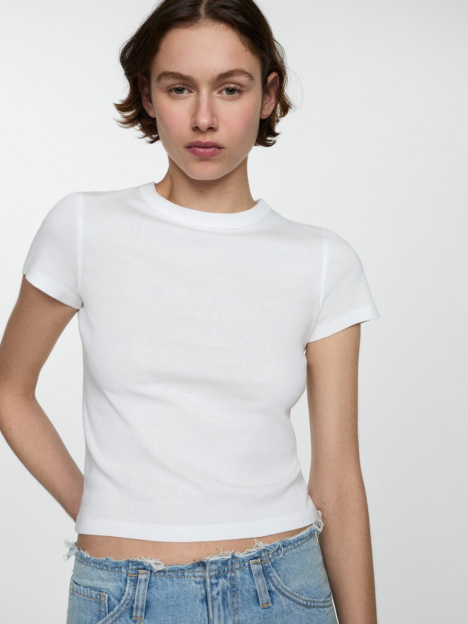 Mango Zani Crew Neck Cotton T-Shirt, White