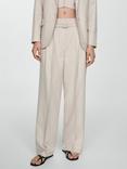 Mango Gina Linen Blend Wide Leg Trousers, Light Beige, Light Beige