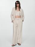 Mango Gina Linen Blend Wide Leg Trousers, Light Beige, Light Beige