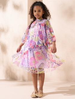 Angel & Rocket Kids' Beatrice Print Mesh Dress, Pink, Pink