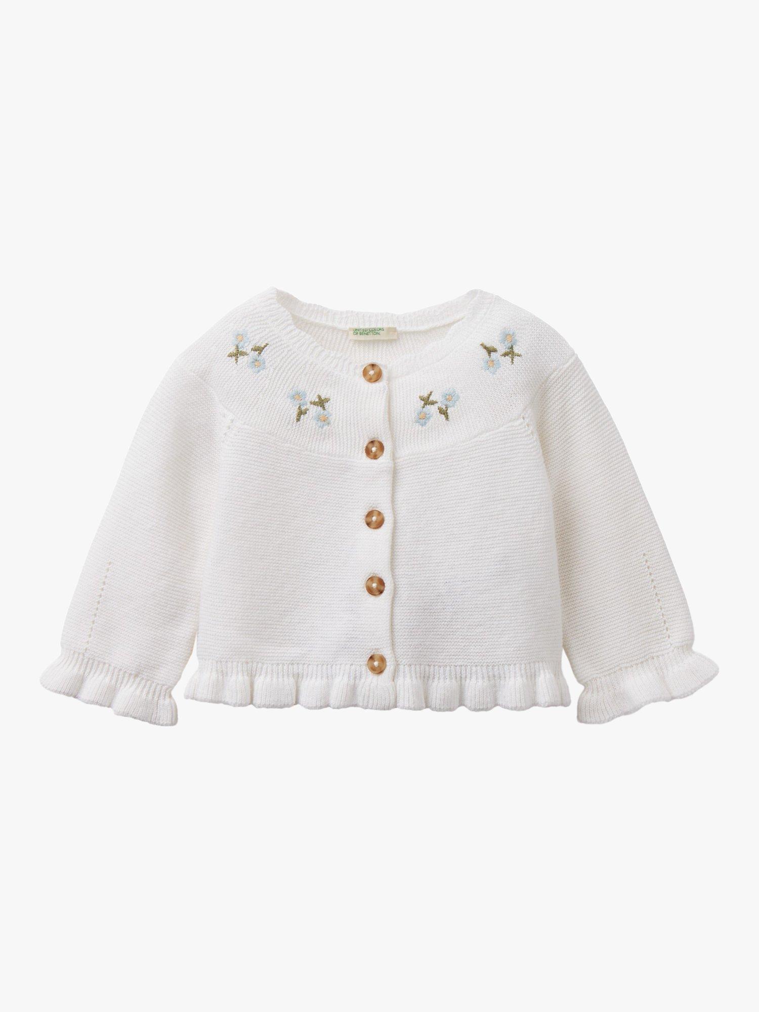 Benetton Baby Korean Ruffle Edge Linen Blend Cardigan, Optical White