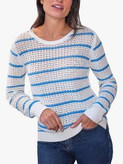 Pure Collection Organic Cotton Stripe Jumper, White/Blue, White/Blue