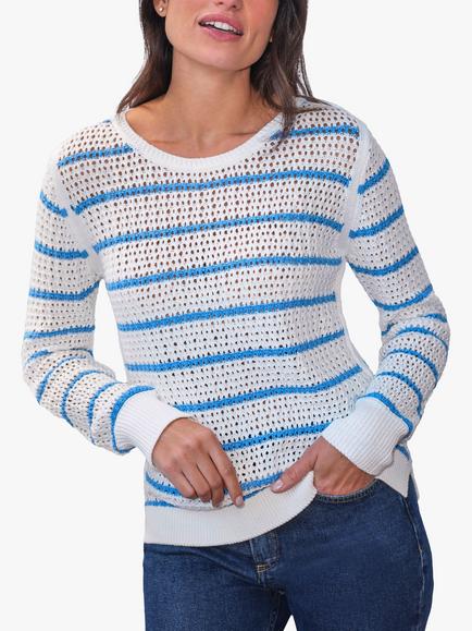 Pure Collection Organic Cotton Stripe Jumper, White/Blue, White/Blue