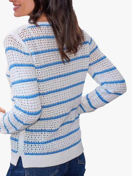 Pure Collection Organic Cotton Stripe Jumper, White/Blue - view 2, White/Blue