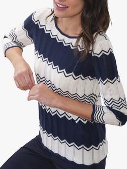 Pure Collection Zig Zag Knit Jumper, Navy/Ivory, Navy/Ivory