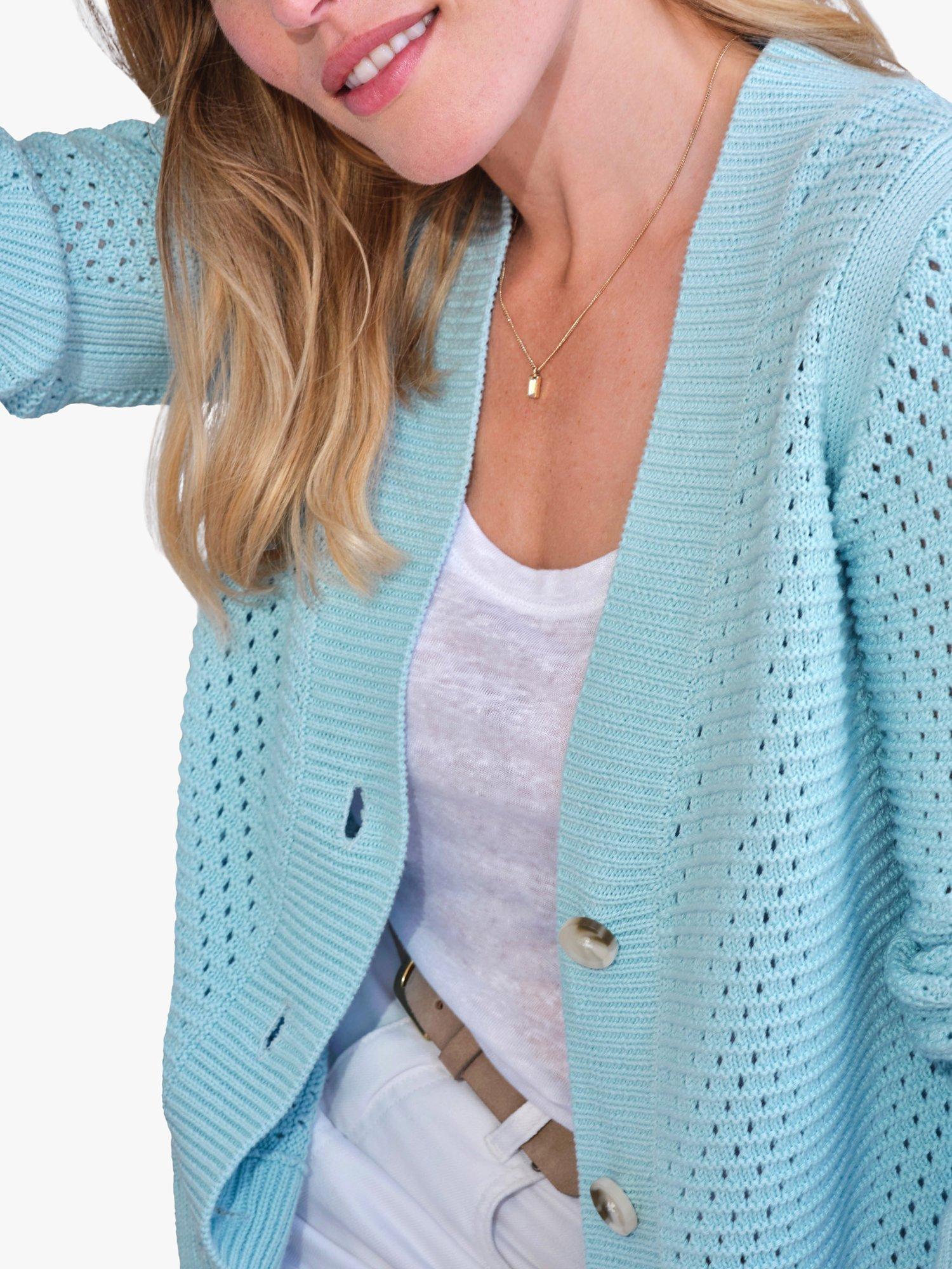 Product image 3 of 3, which shows Pure Collection Organic Cotton Cardigan, Spring Blue, 10