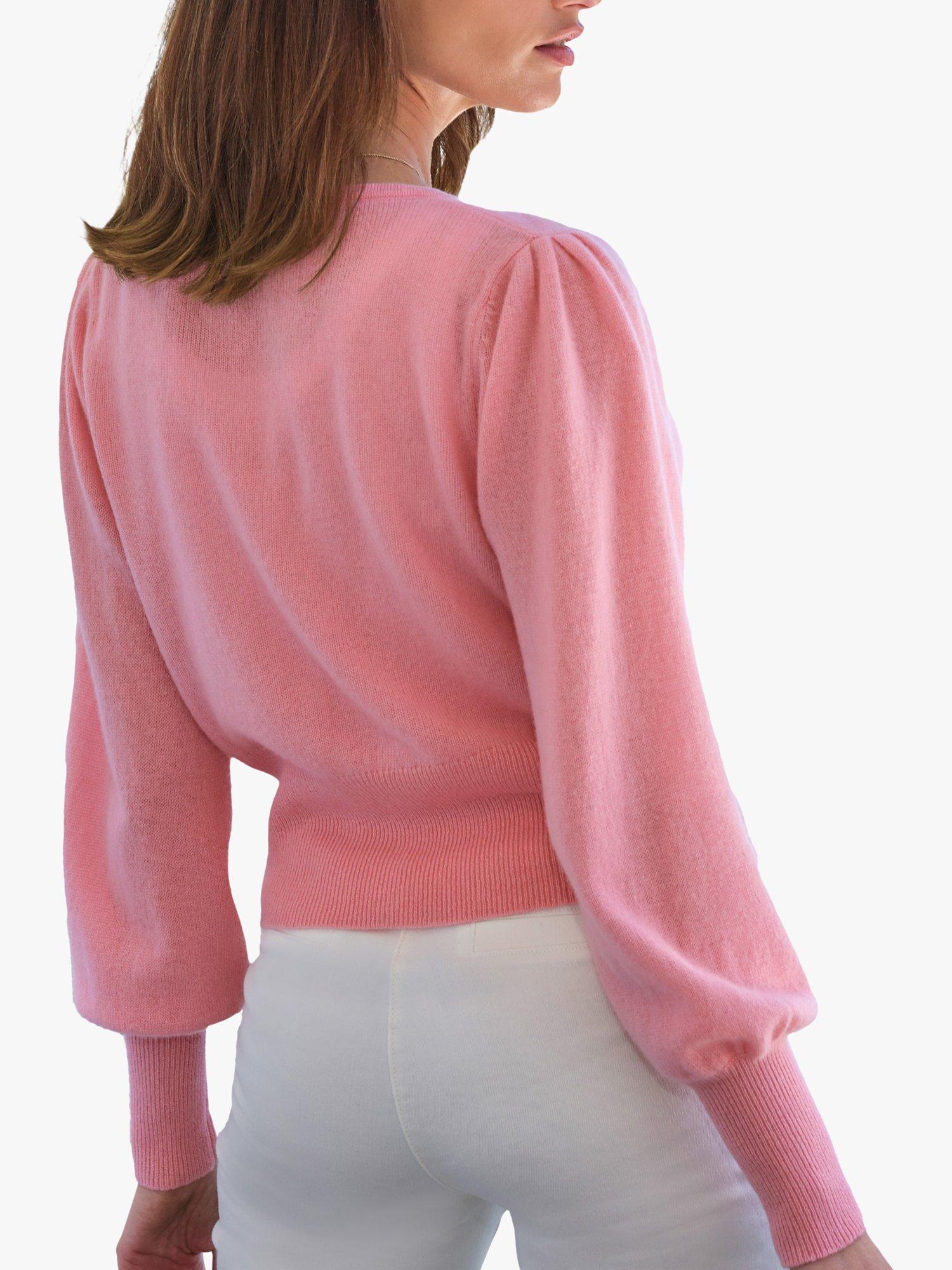 Product image 2 of 3, which shows Pure Collection Cropped V-Neck Gassato Cashmere Cardigan, Sherbet Pink, 10