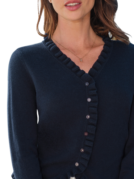 Pure Collection Ruffle Pure Cashmere Cardigan - view 2, Navy