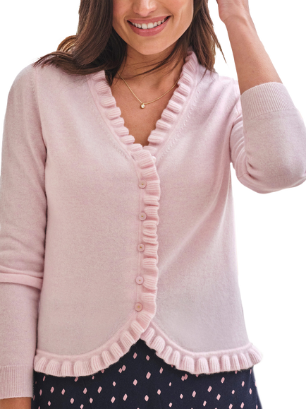 Pure Collection Ruffle Pure Cashmere Cardigan, Rosemist