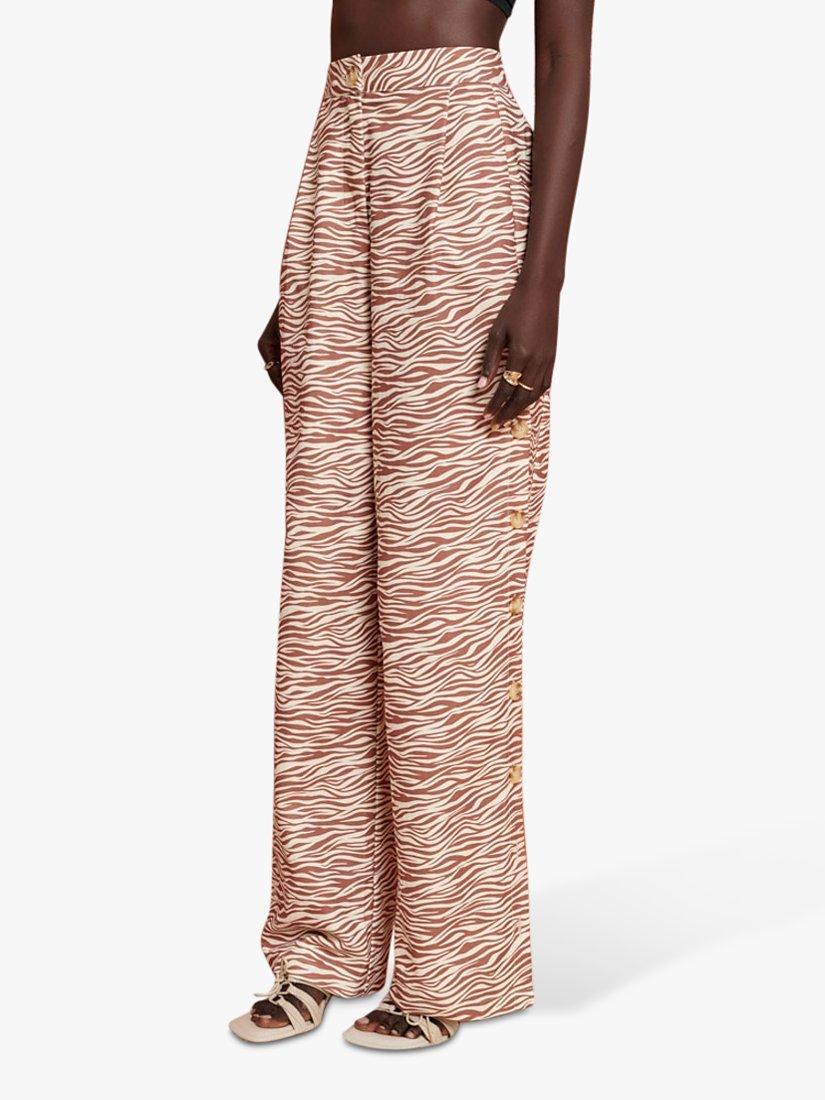 Product image 6 of 6, which shows GHOSPELL Zoya Zebra Wide Leg Trousers, Brown, 8