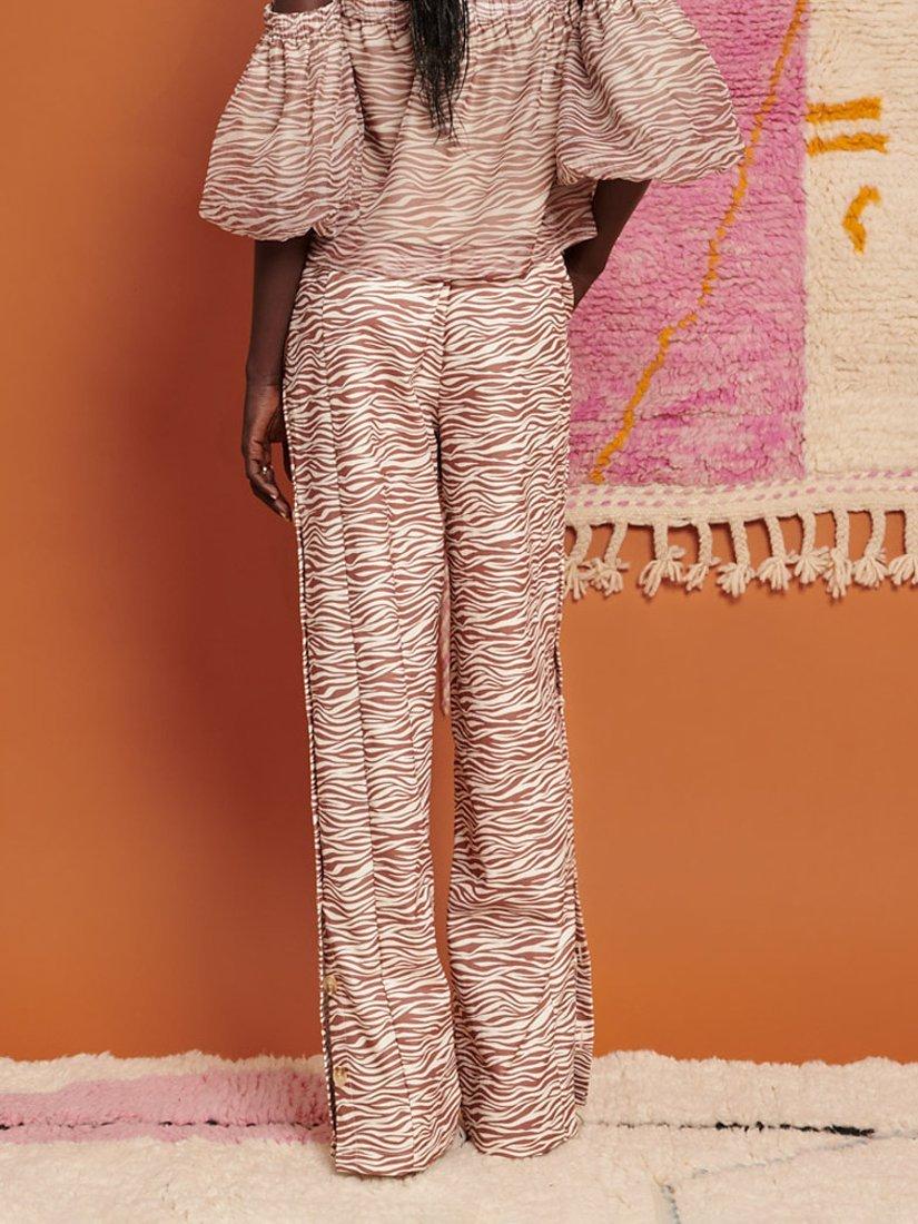 Product image 3 of 6, which shows GHOSPELL Zoya Zebra Wide Leg Trousers, Brown, 8