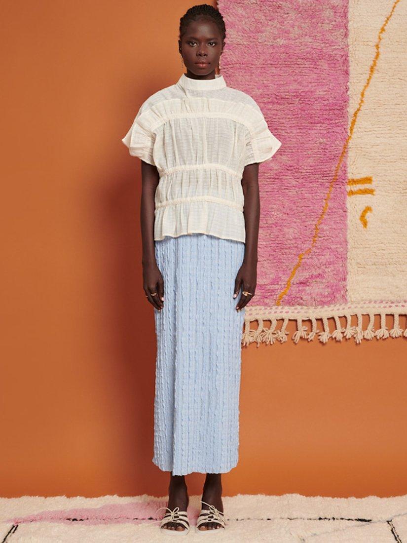 GHOSPELL Yasmin Ruched Linen Blend Top, Ivory