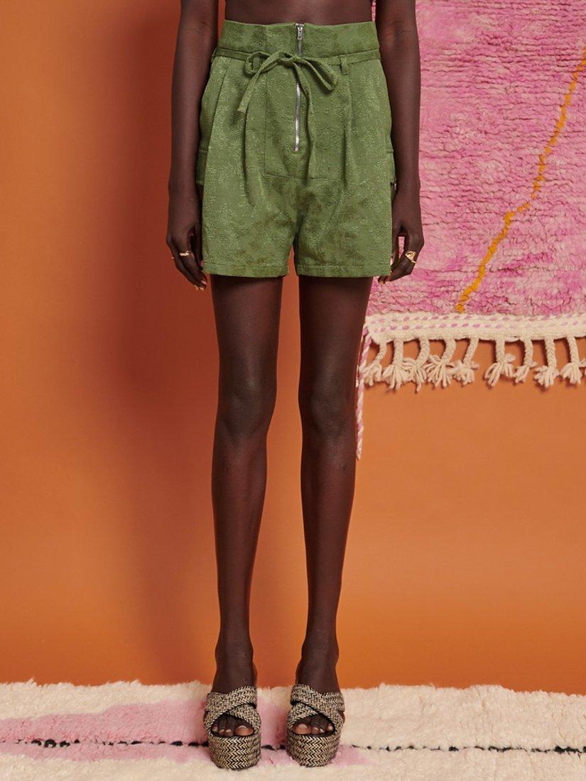 GHOSPELL Lina Jacquard High-Waisted Shorts, Green