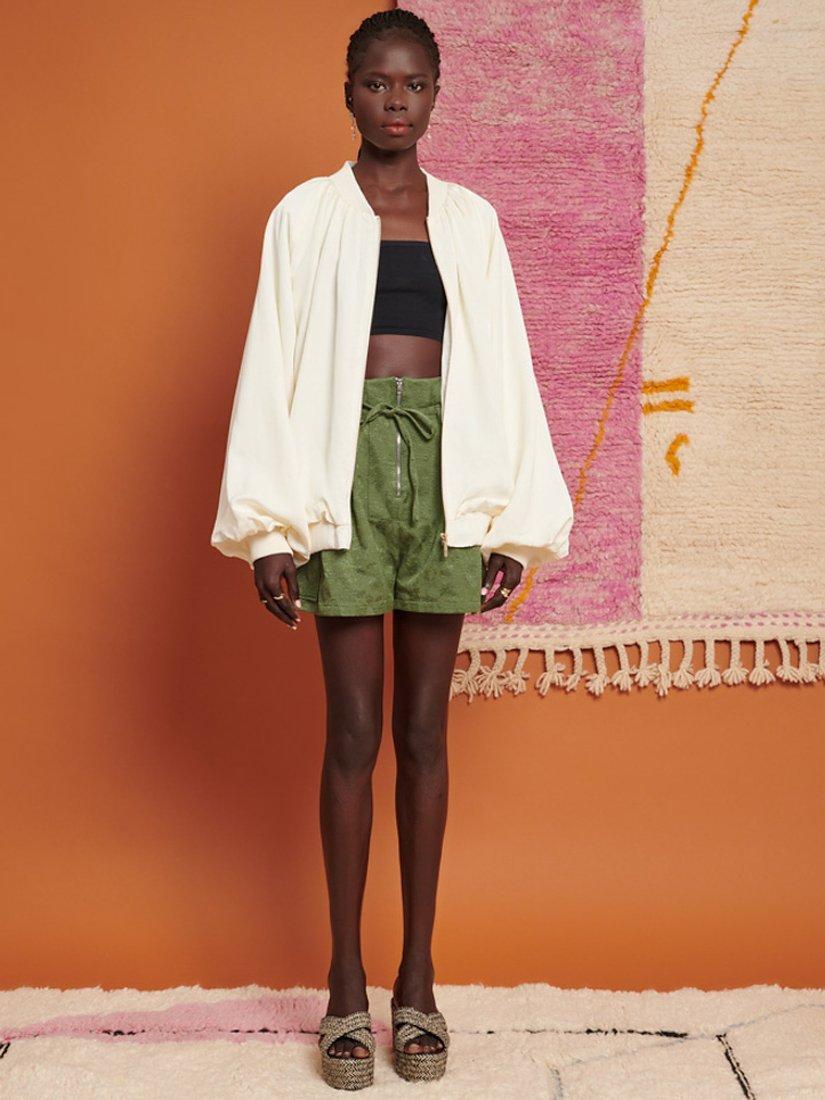 GHOSPELL Kimber Linen Blend Oversized Bomber Jacket, Ivory