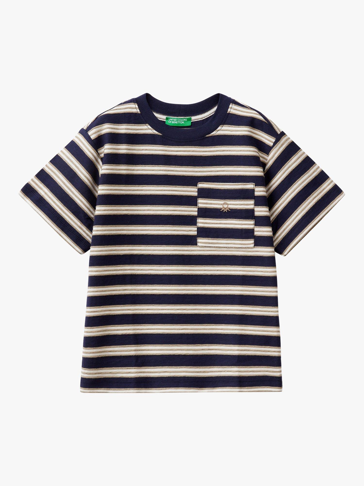 Benetton Kids' Logo Stripe Pocket Detail T-Shirt, Navy/Multi