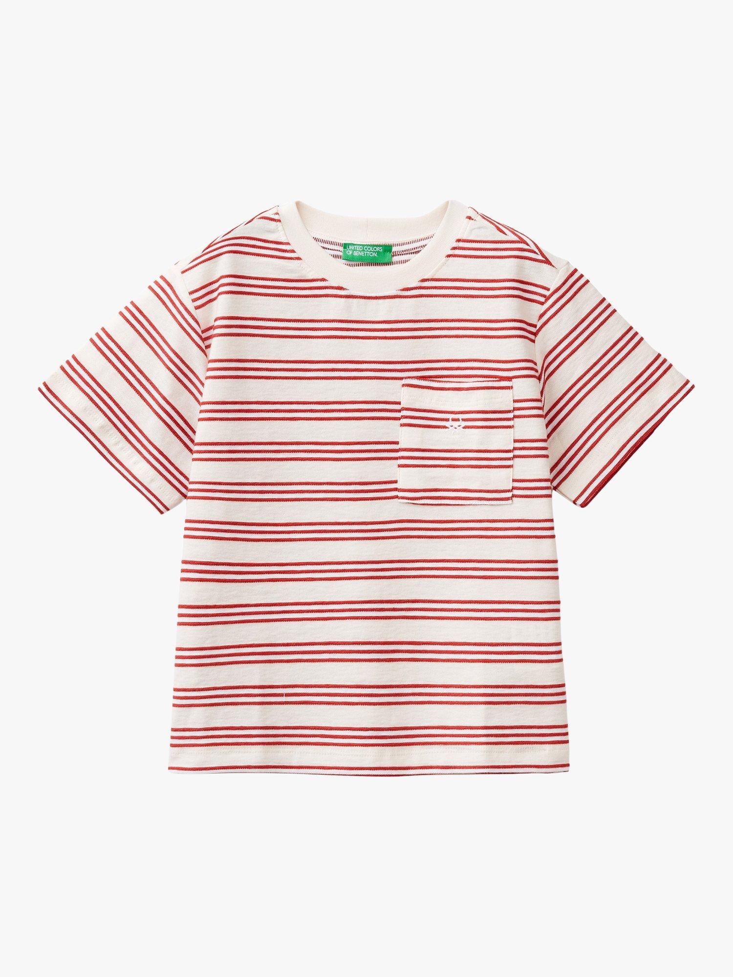 Benetton Kids' Logo Stripe Pocket Detail T-Shirt, Red/Multi