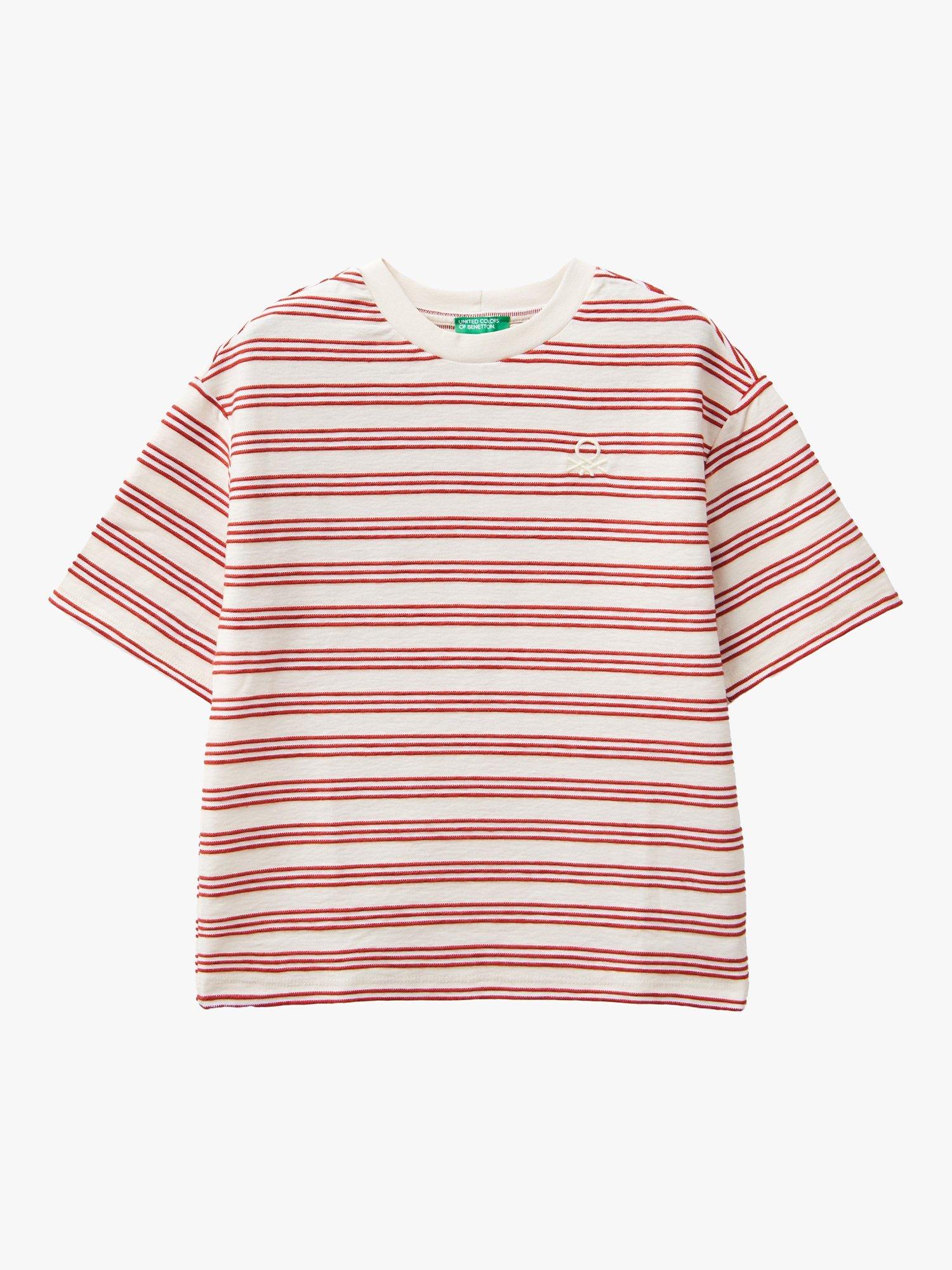 Benetton Kids' Triple Stripe T-Shirt, White Cream