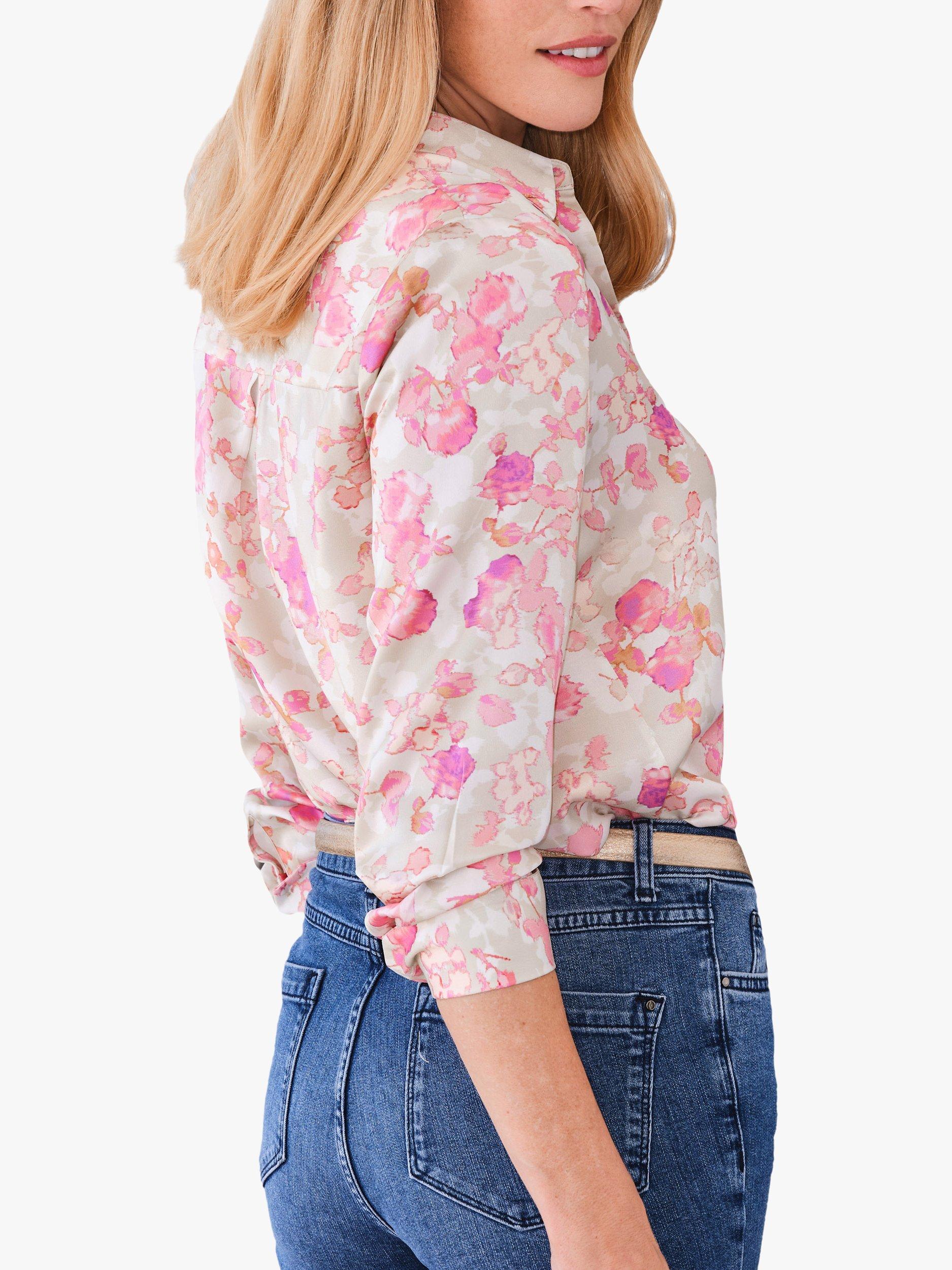 Product image 2 of 3, which shows Pure Collection Sand Washed Silk Blouse, Pink/Multi, 10