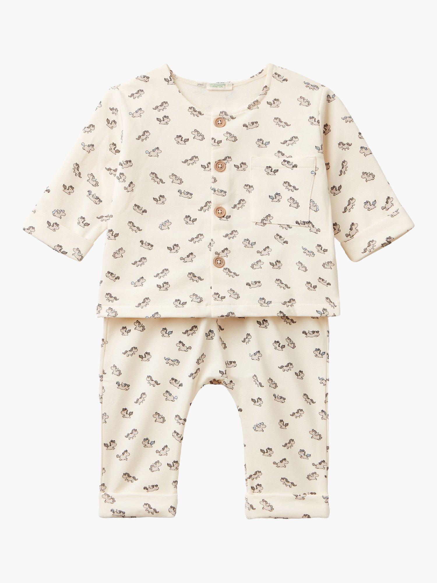 Benetton Baby Pegasus Print Button Through Top & Trousers Set, Cream/Multi