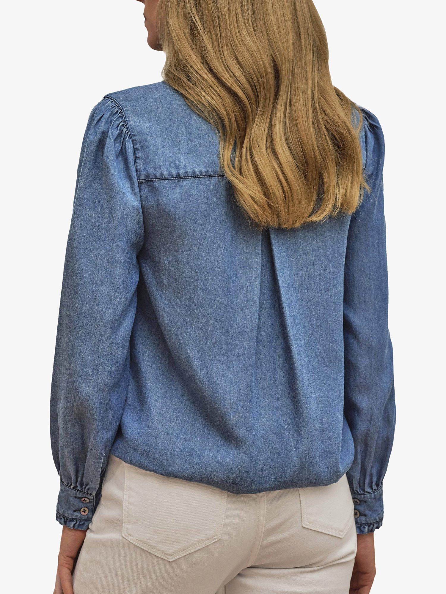 Product image 2 of 3, which shows Pure Collection Denim Frill Shirt, Denim, 10