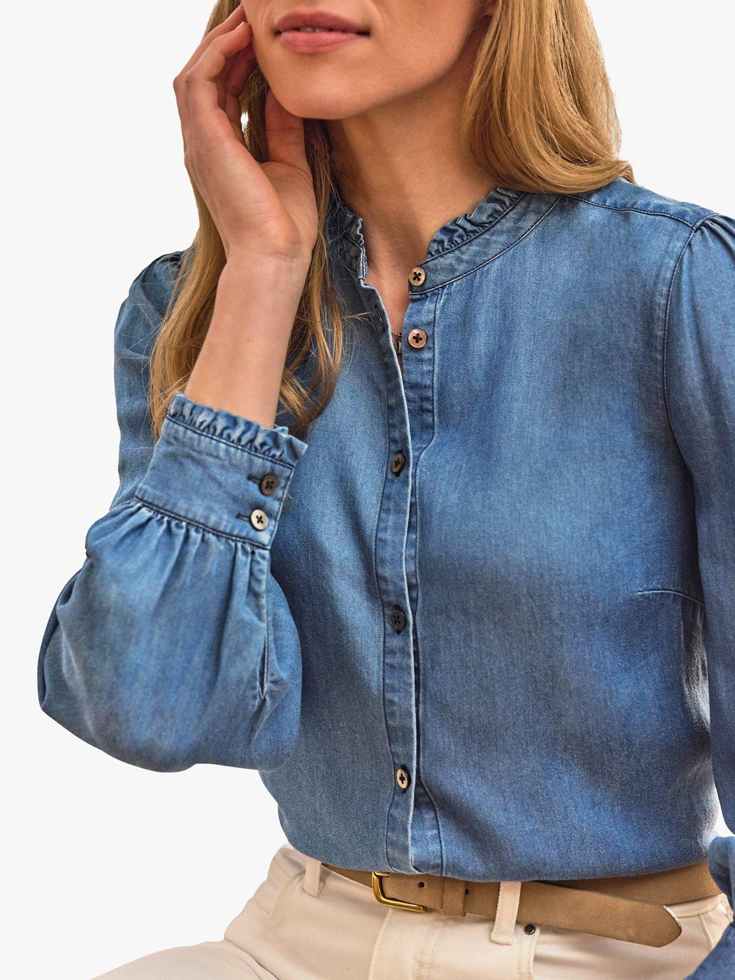 Product image 3 of 3, which shows Pure Collection Denim Frill Shirt, Denim, 10