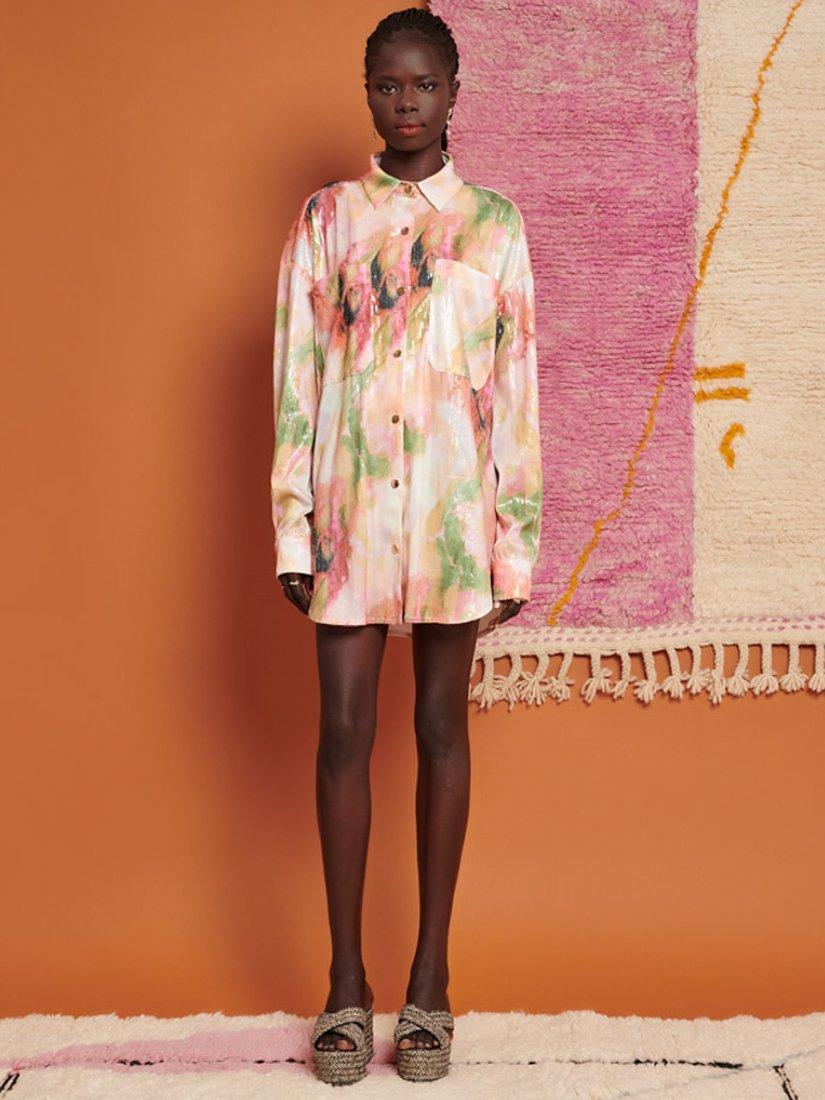 GHOSPELL Salma Abstract print Sequin Oversized Shirt, Multi