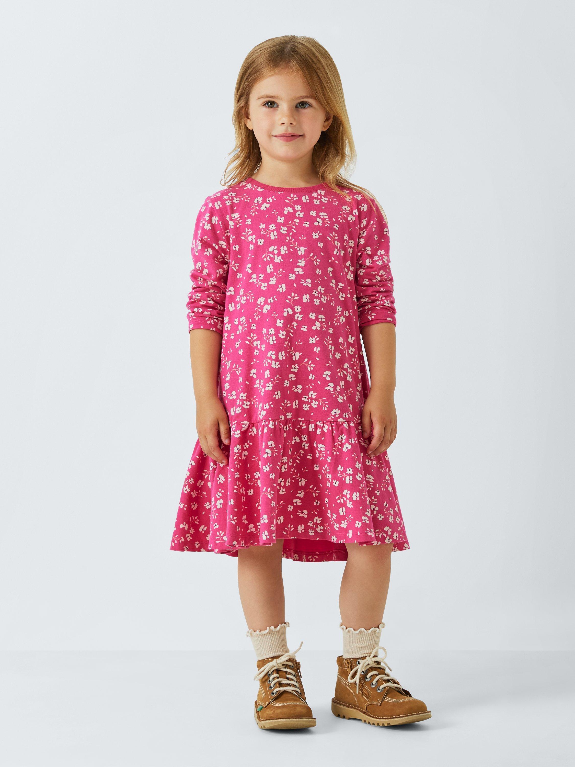 John Lewis Kids Long Sleeve Floral Cotton Jersey Dress Pink