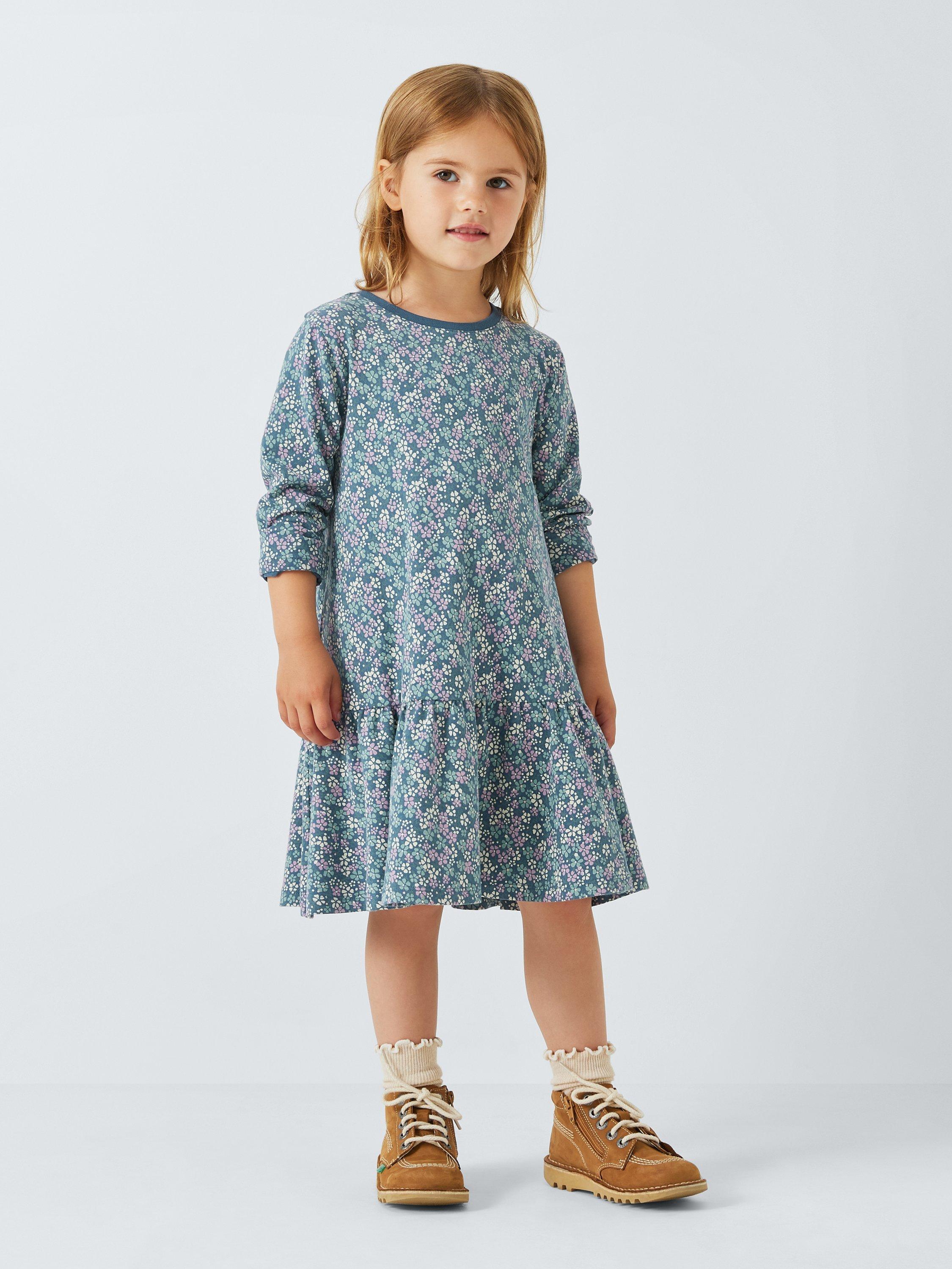 John Lewis Kids Ditsy Floral Print Cotton Dress Indigo Blue Multi