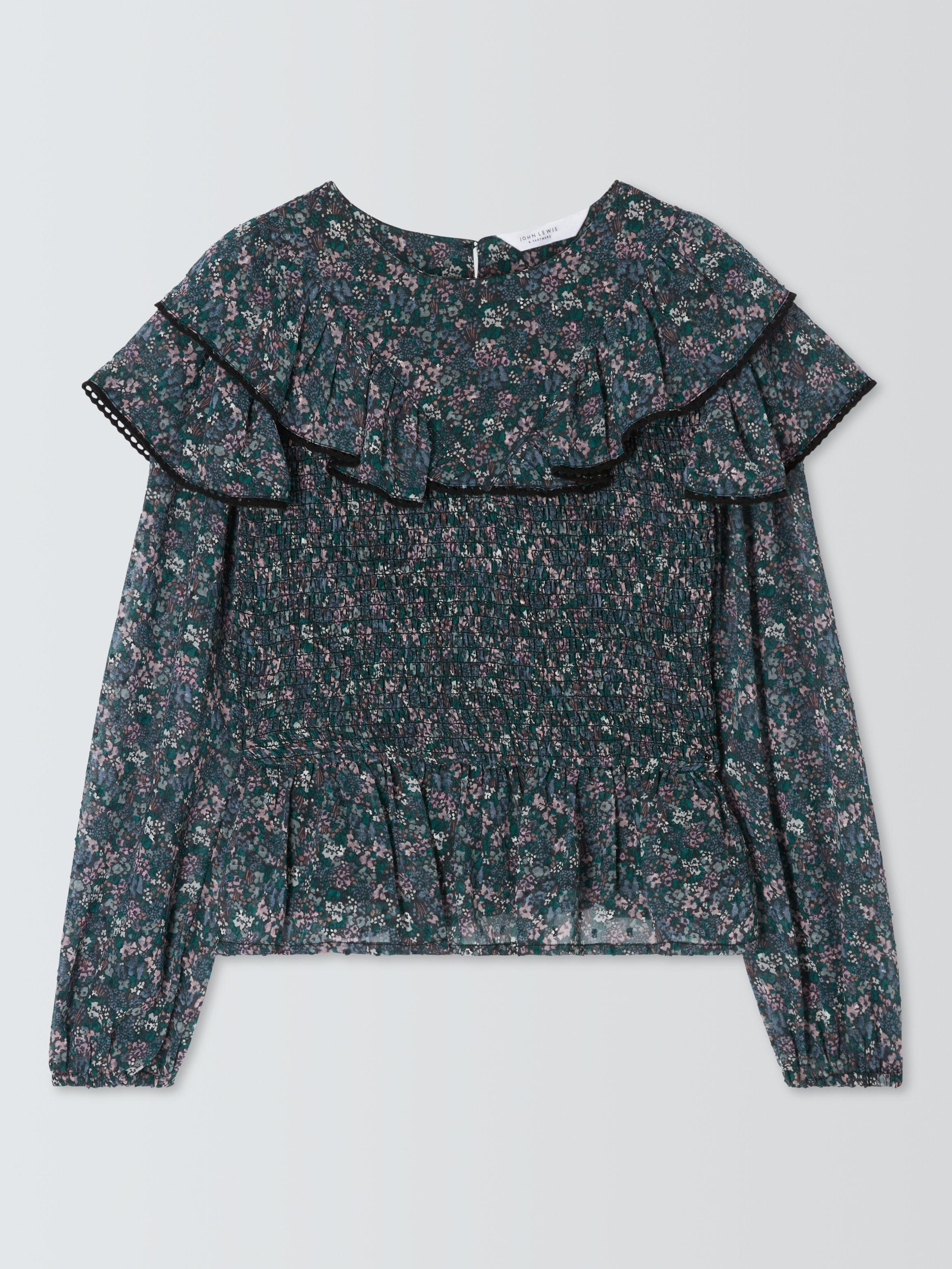 Product image 3 of 7, which shows John Lewis Kids' Floral Ruffle Top, Multi, 8 years