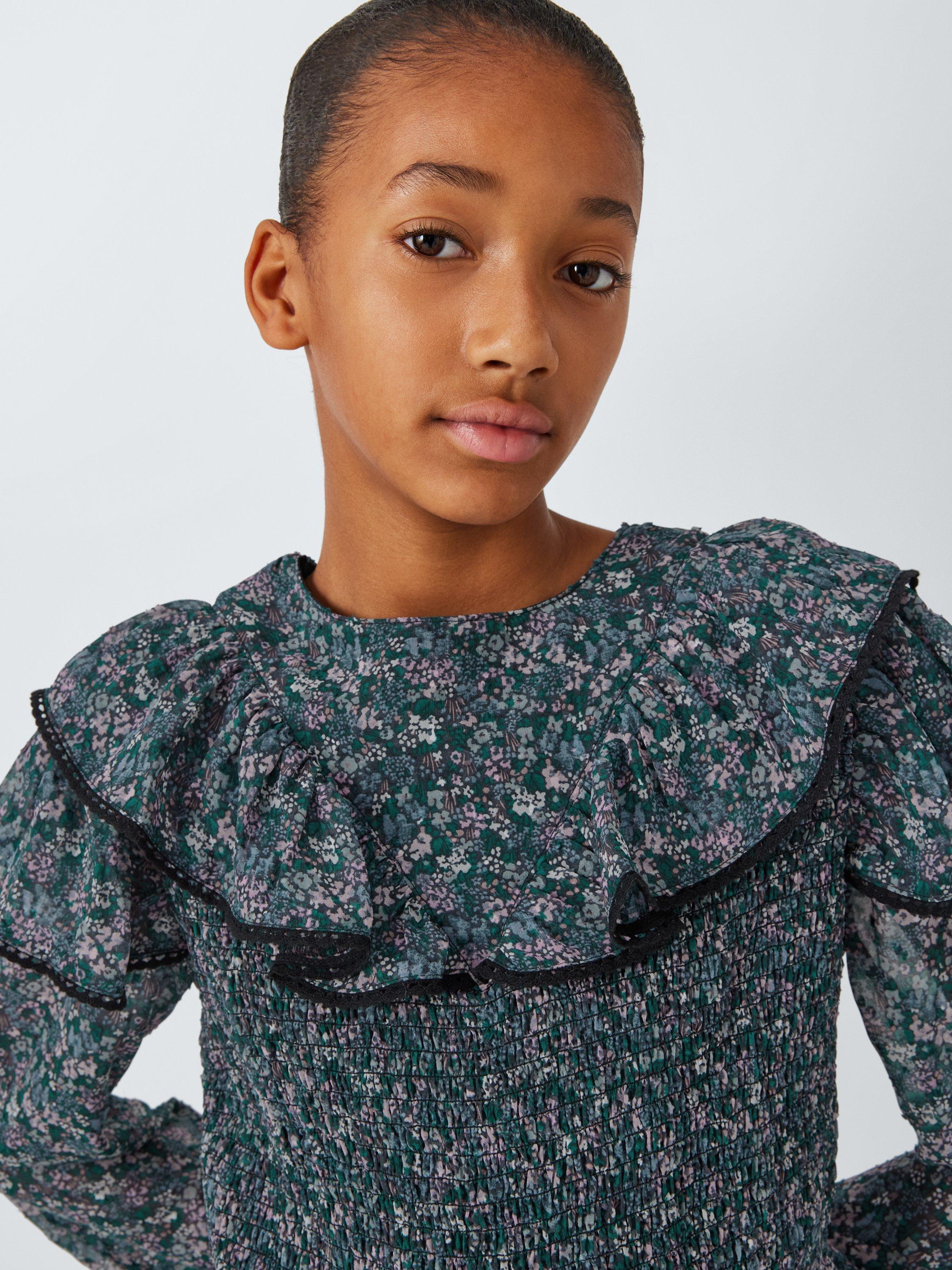 Product image 4 of 7, which shows John Lewis Kids' Floral Ruffle Top, Multi, 8 years