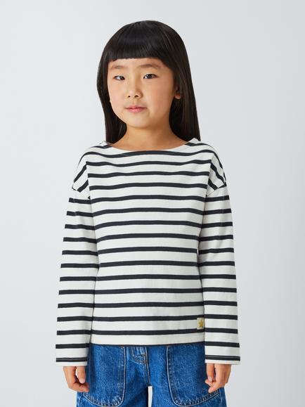 John Lewis Kids' Long Sleeve Breton Top, Gardenia/Navy