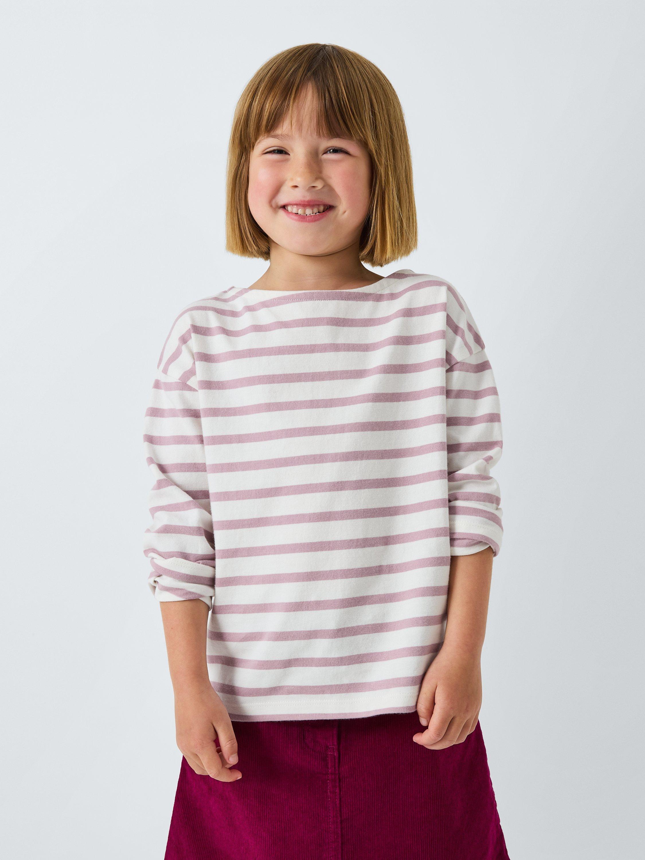 John Lewis Kids' Long Sleeve Breton Top, Gardenia/Pink, 5 years