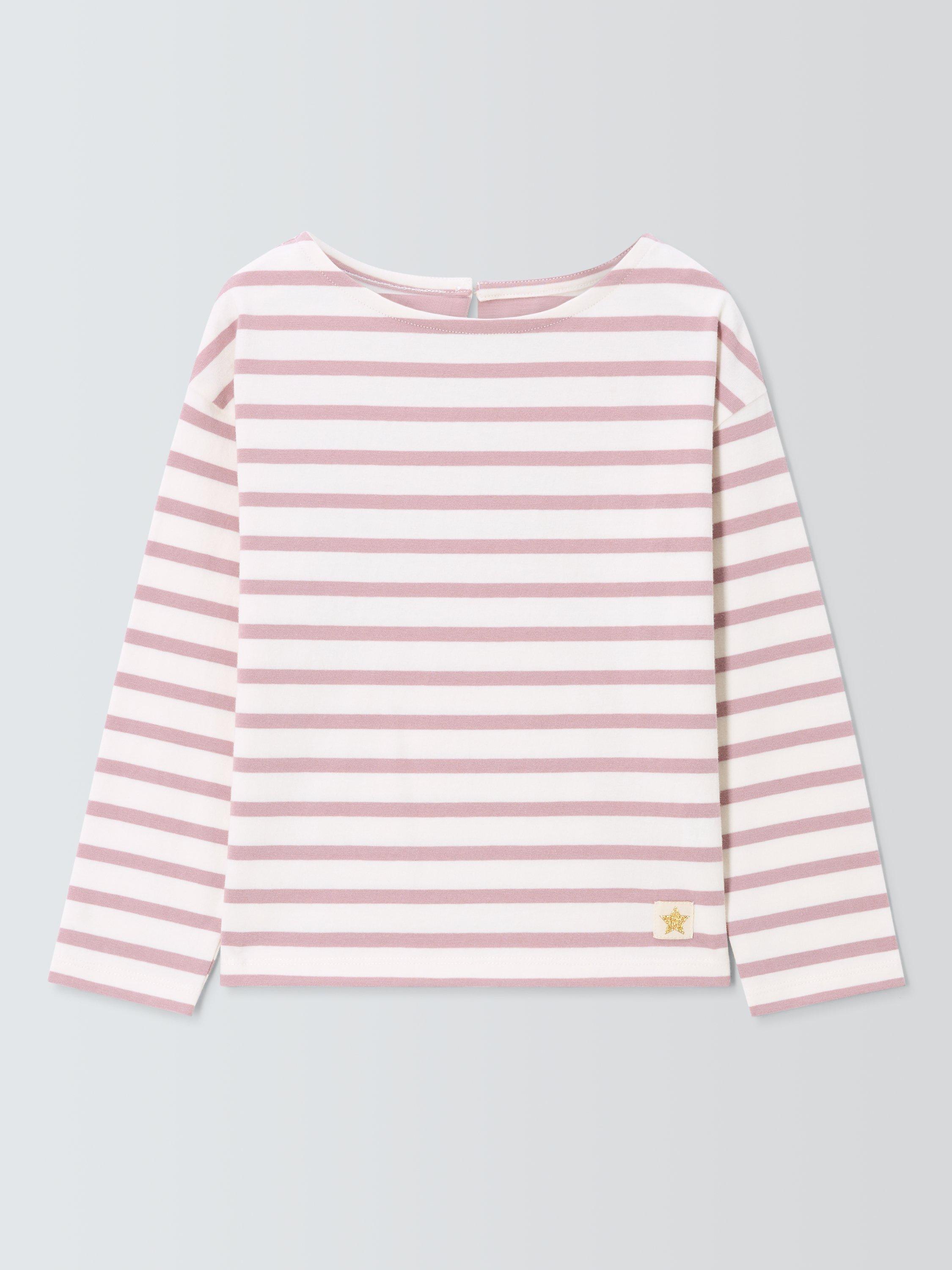John Lewis Kids' Long Sleeve Breton Top, Gardenia/Pink, 5 years