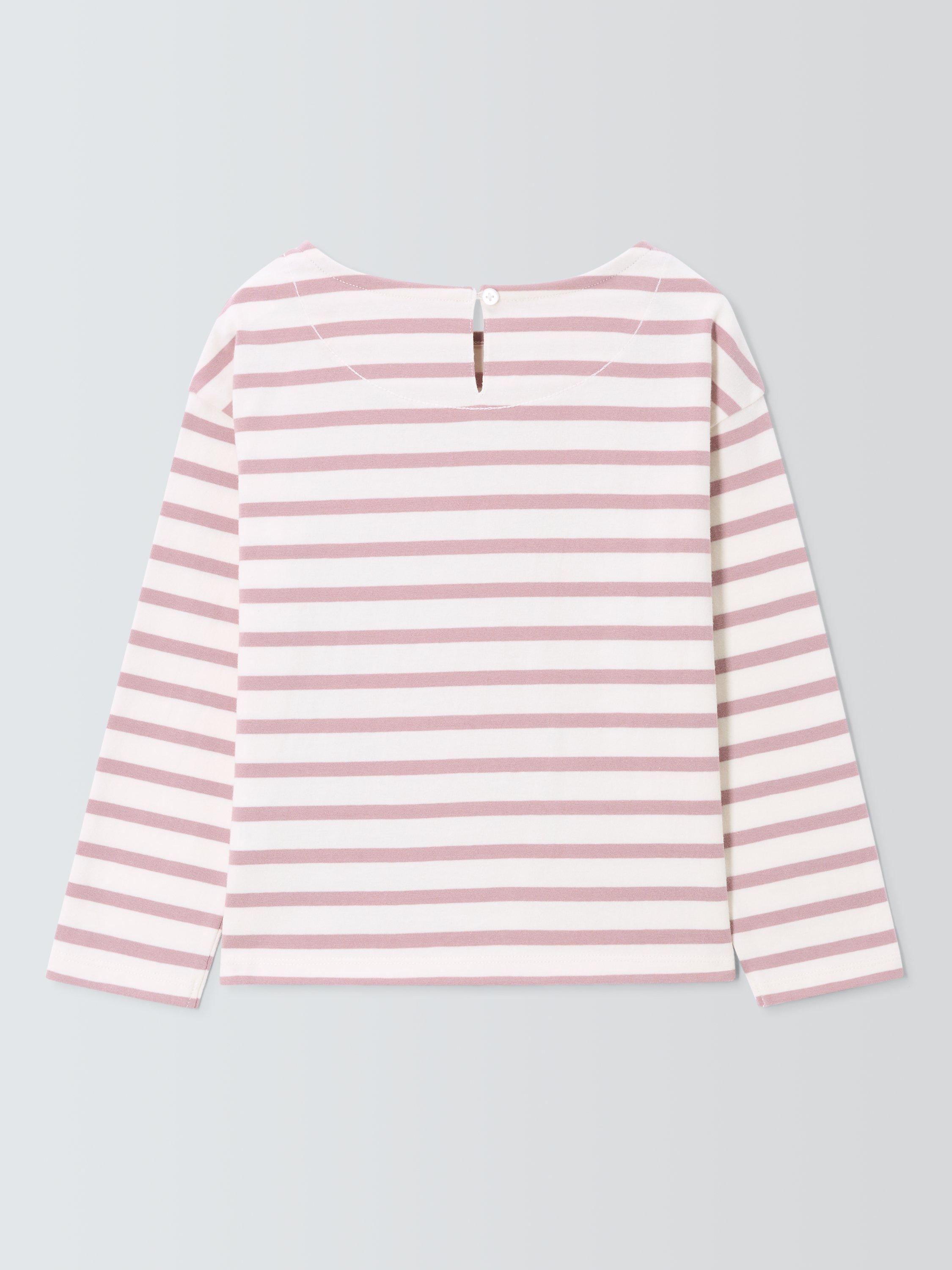 John Lewis Kids' Long Sleeve Breton Top, Gardenia/Pink, 5 years
