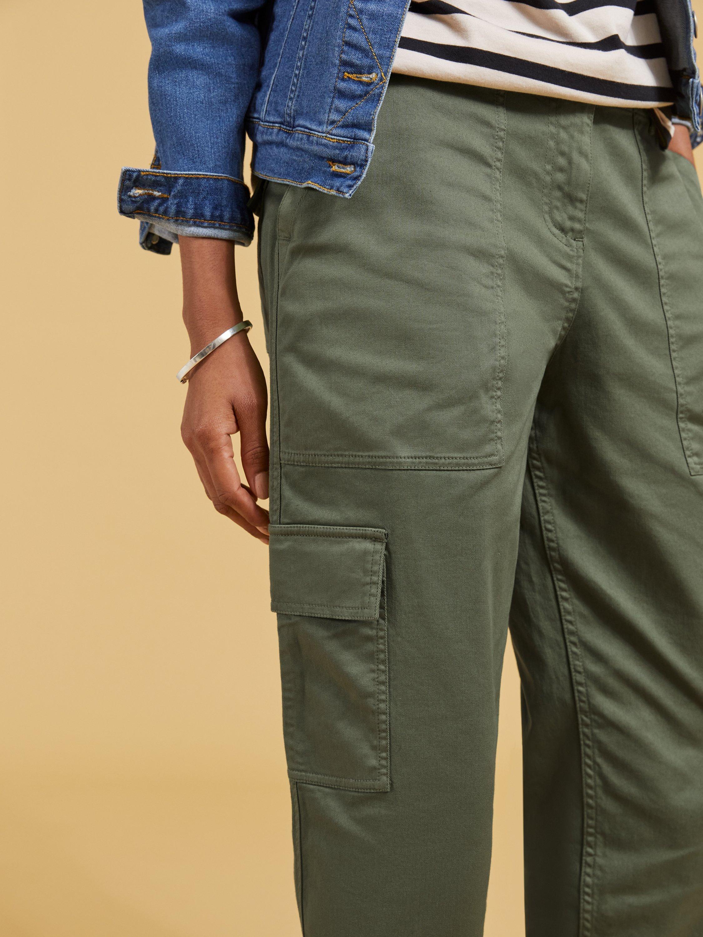 Product image 3 of 4, which shows Baukjen Edith Organic Cotton Blend Cargo Trousers, Light Khaki, 6