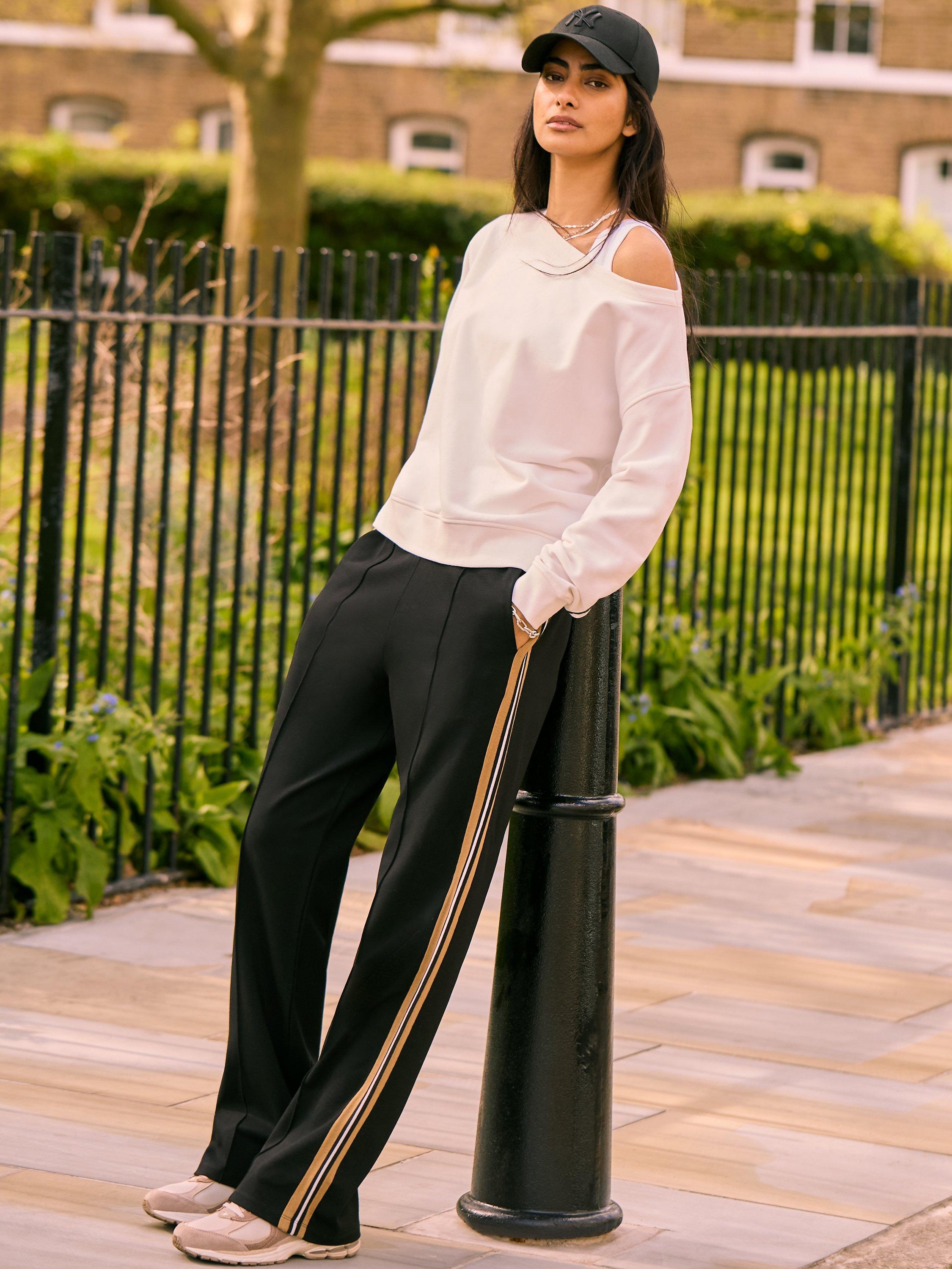 Baukjen Marjorie Side Stripe Trousers, Caviar Black/Camel