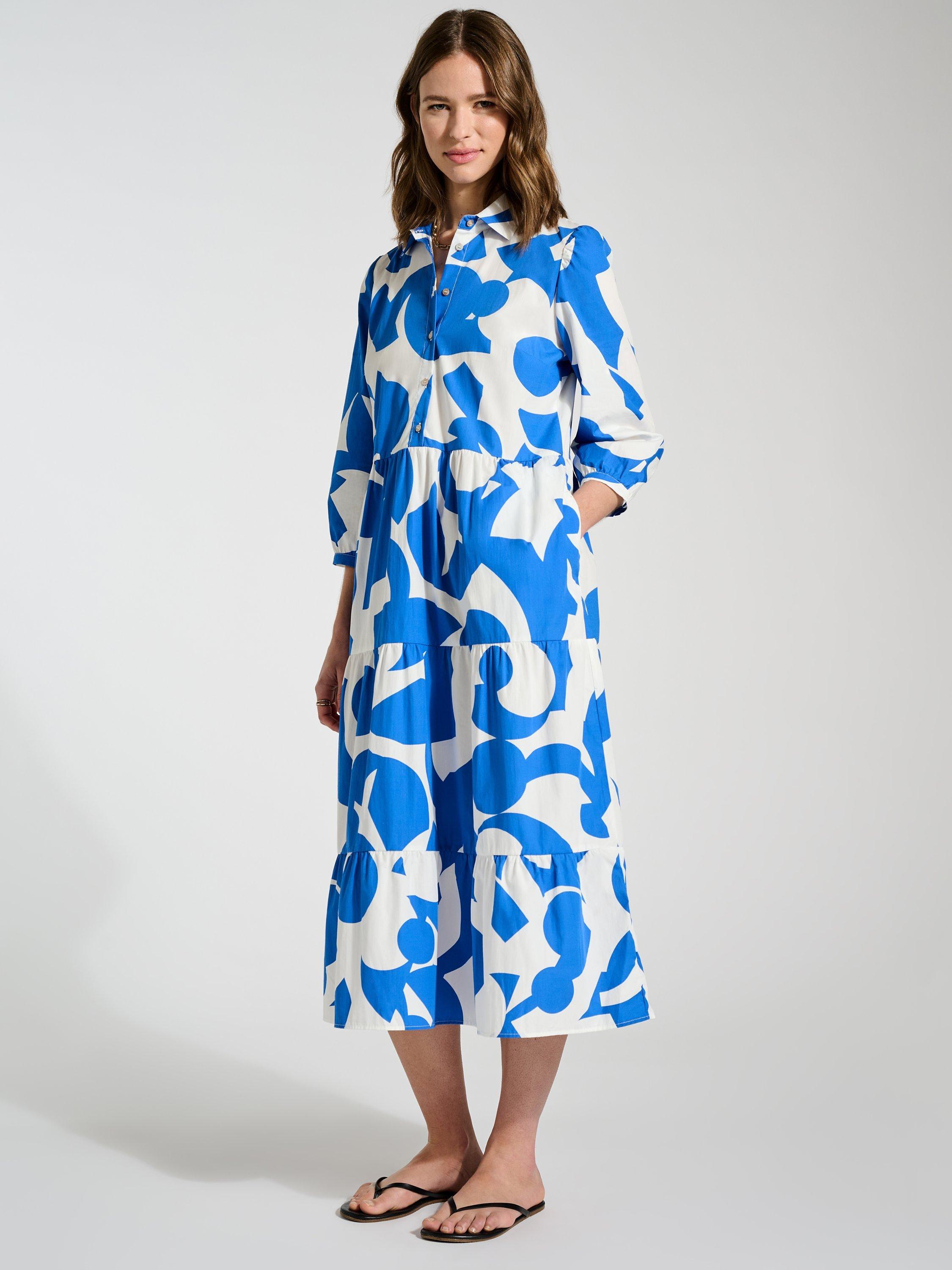 Baukjen Lorena Organic Cotton Dress, White/Blue