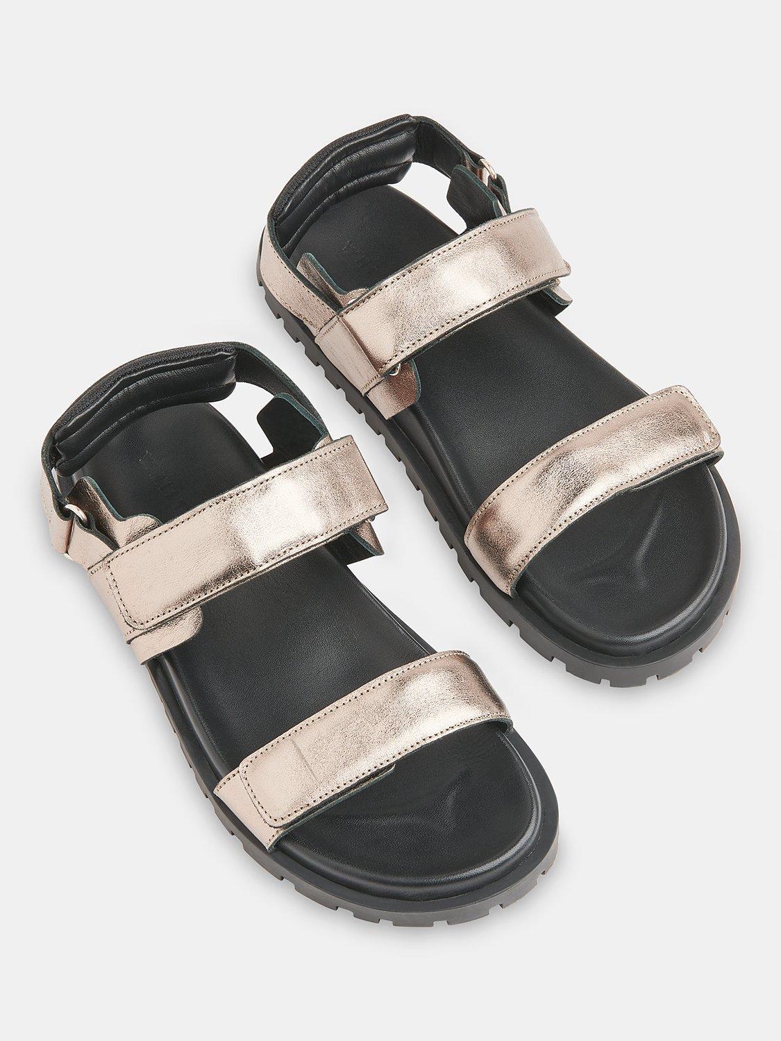 Whistles Ria Sporty Velcro Strap Leather Sandals, Pewter, 3