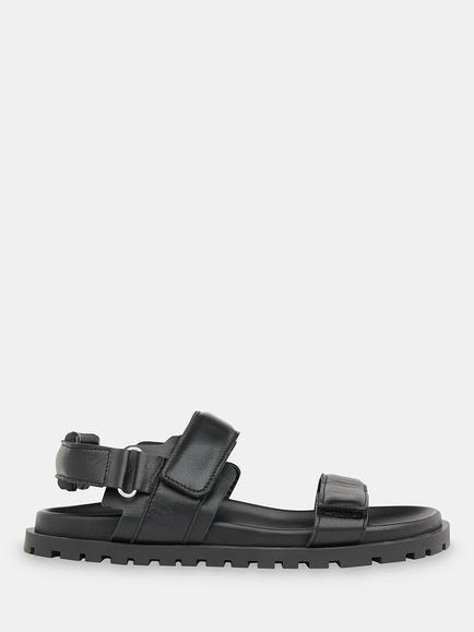 Whistles Ria Sporty Velcro Strap Leather Sandals, Black