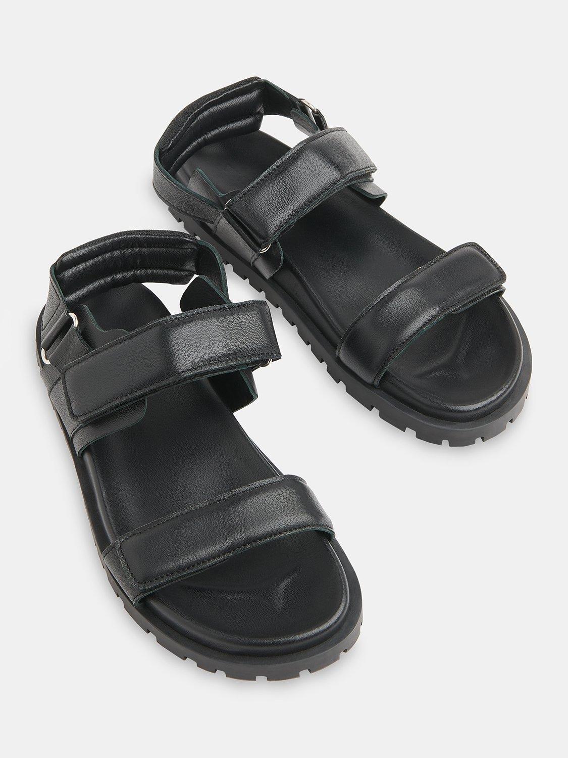 Product image 2 of 4, which shows Whistles Ria Sporty Velcro Strap Leather Sandals, Black, 7