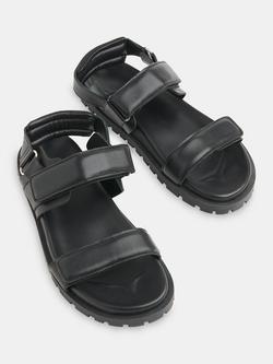 Whistles Ria Sporty Velcro Strap Leather Sandals - view 2, Black