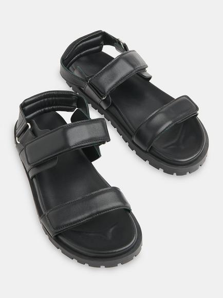 Whistles Ria Sporty Velcro Strap Leather Sandals - view 2, Black