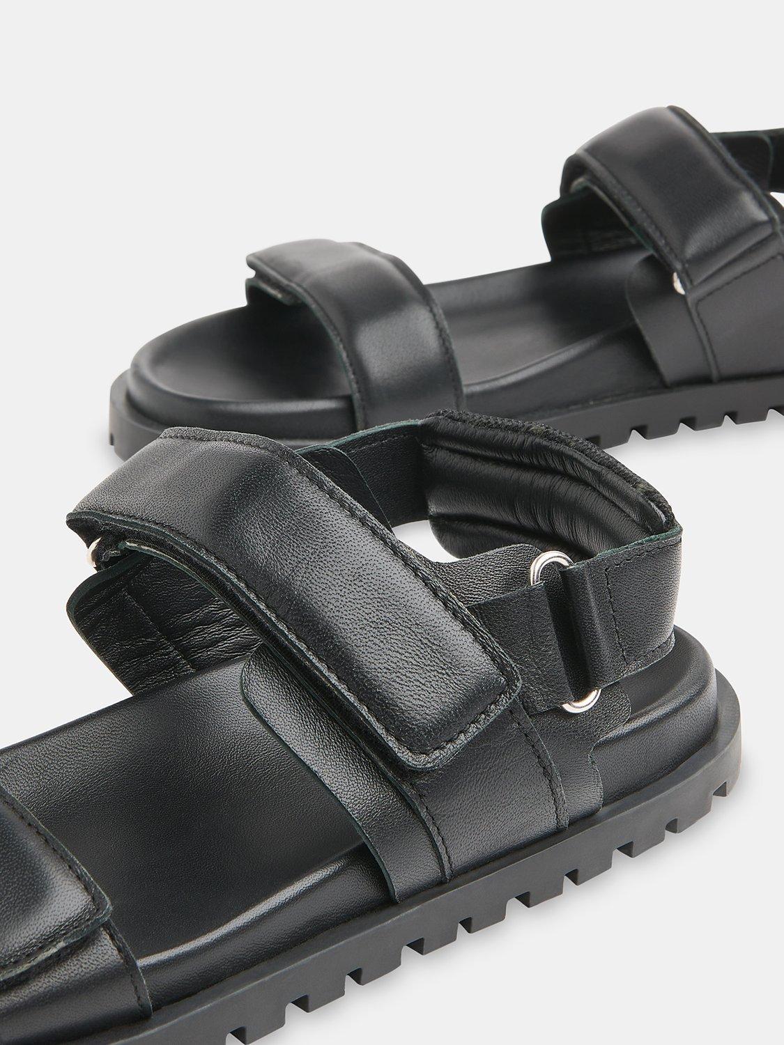 Product image 3 of 4, which shows Whistles Ria Sporty Velcro Strap Leather Sandals, Black, 7