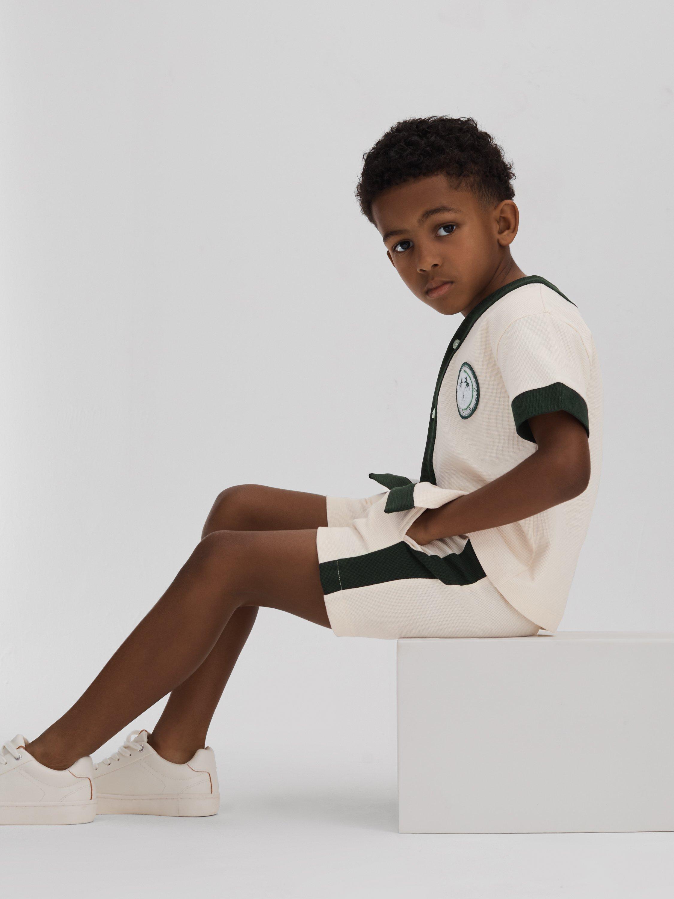 Reiss Kids' Marl Textured Beach Club Shorts, Ecru/Green
