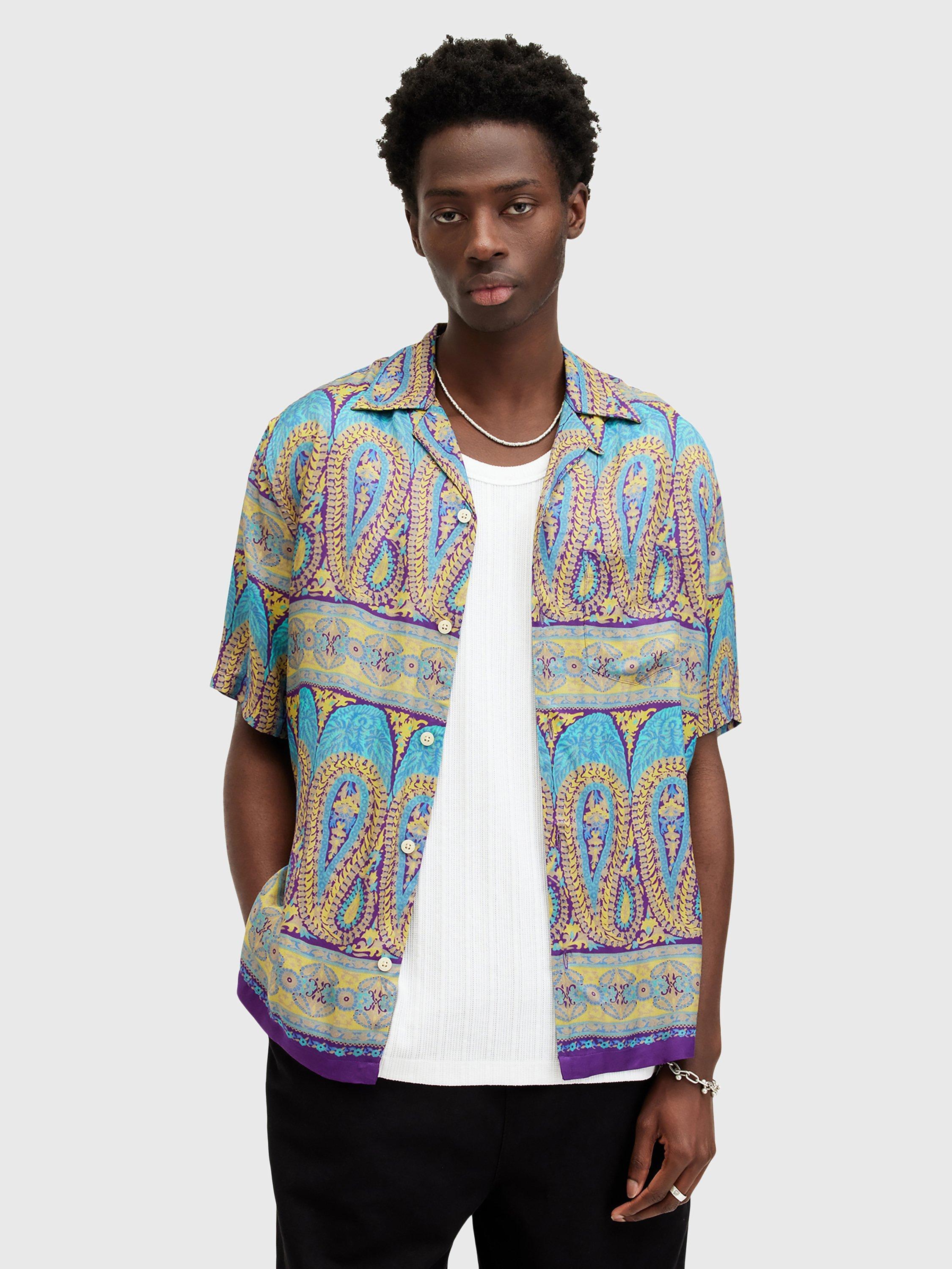 AllSaints Pennard Short Sleeve Shirt, Blue/Multi