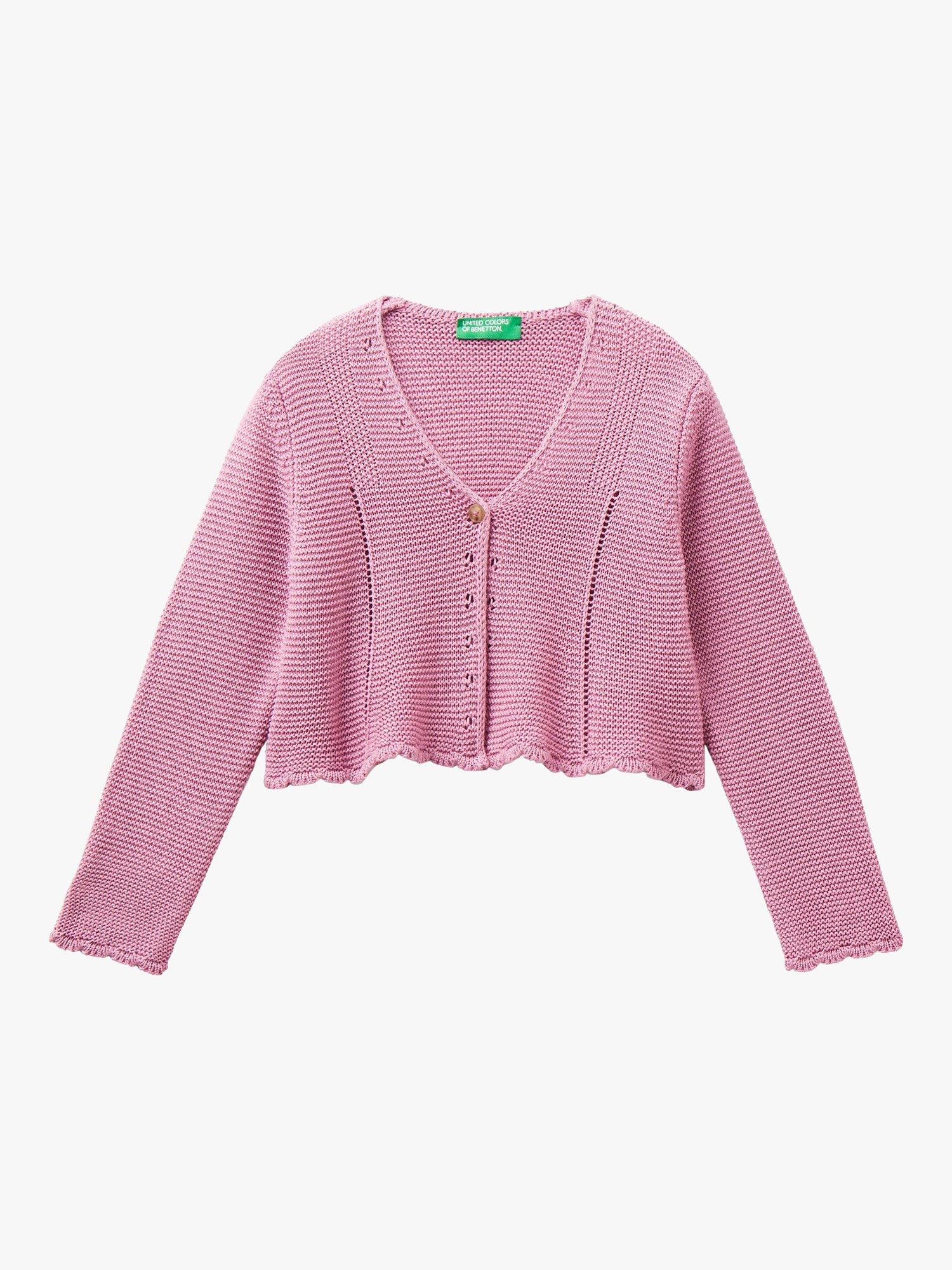 Benetton Kids' Wave Trim Linen Blend Cardigan, Lilac