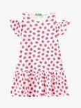 Benetton Kids' Stawberry Print Cold Shoulder Flounce Dress