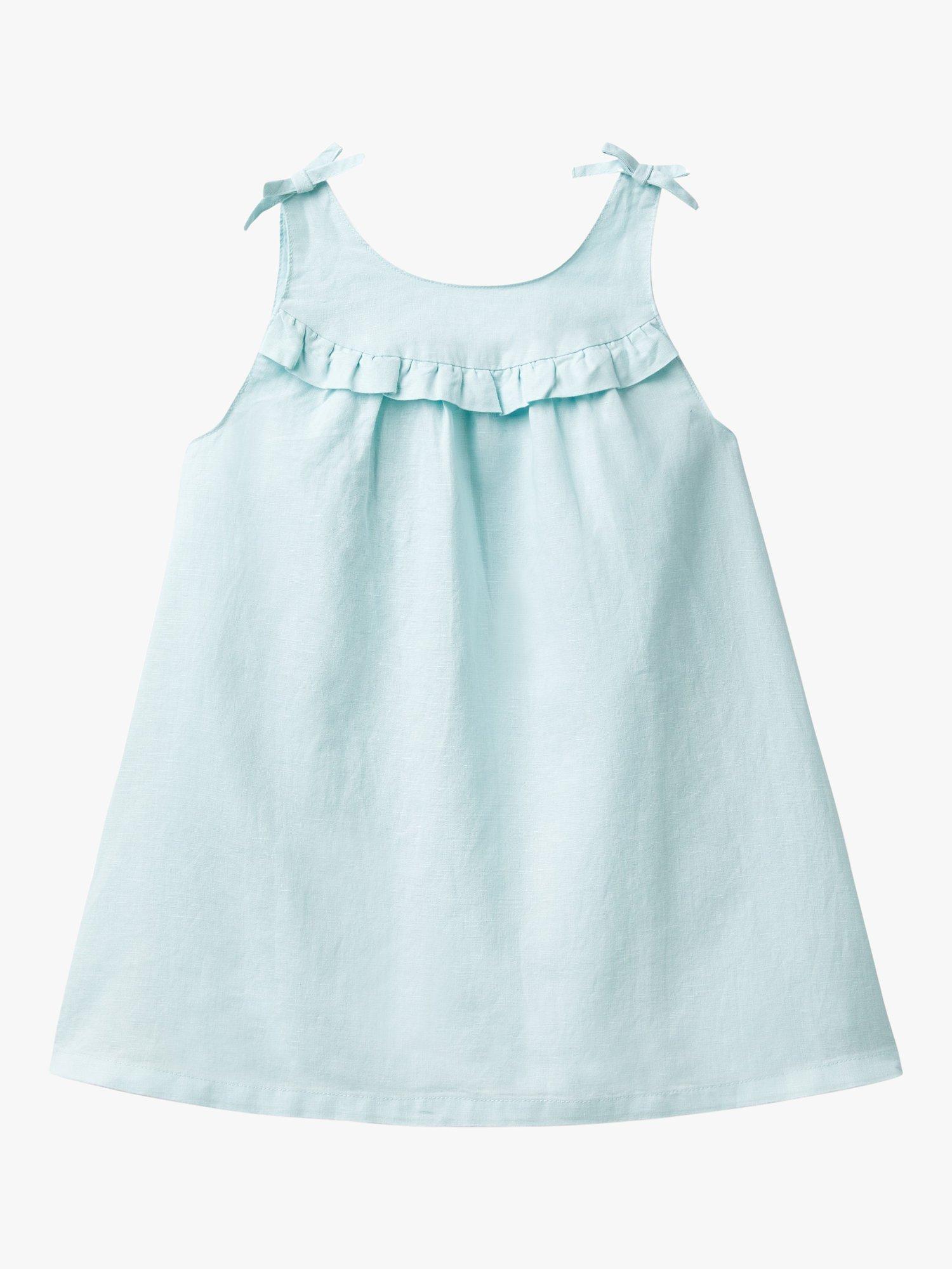 Benetton Kids' Linen Blend Ruffle Bow Detail Dress