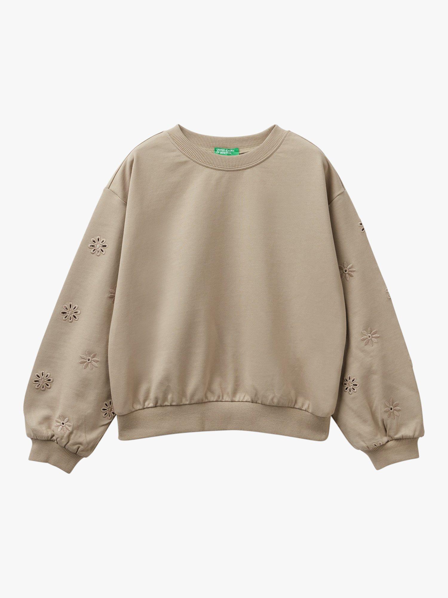 Benetton Kids' Floral Embroidered Crew Neck Sweatshirt, Military Green